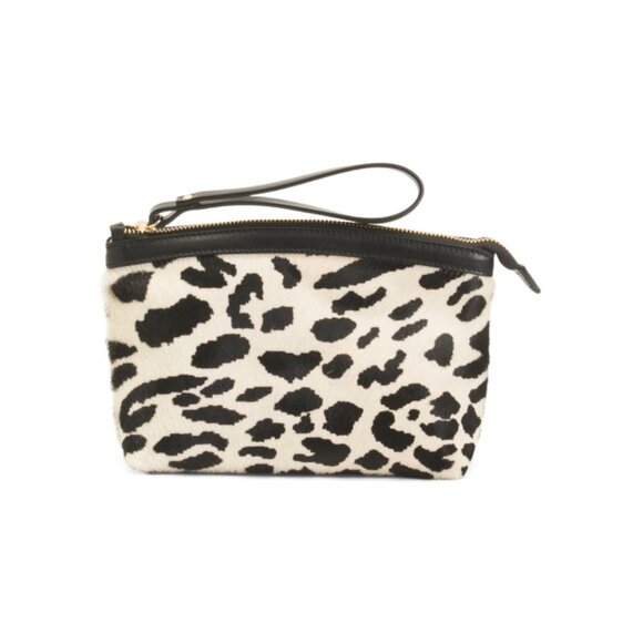 CAVALCANTI Dalmatian Made In Italy Leather Dome Pouch With Zip Closure - Picture 1 of 2